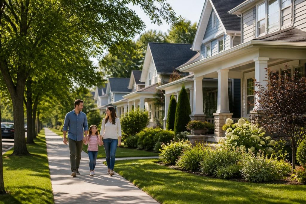 Calm neighborhood with classic homes and clean sidewalks